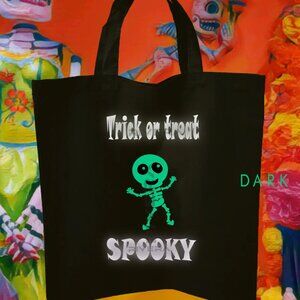 Handmade Glow in the Dark Candy Bag Black Halloween Reflective TrickorTreat tote